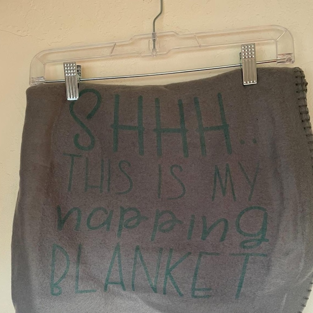 Gray Napping Blanket with Green Text